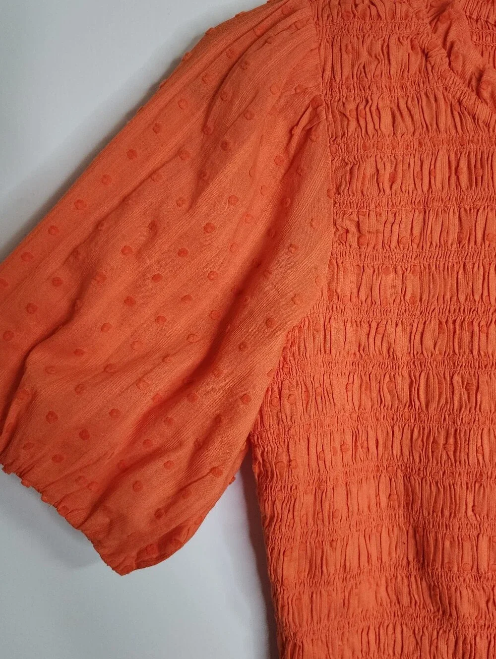 J. Crew Orange Smocked Puff-Sleeve Vibrant Cotton Blouse XS Euro Summer Casual